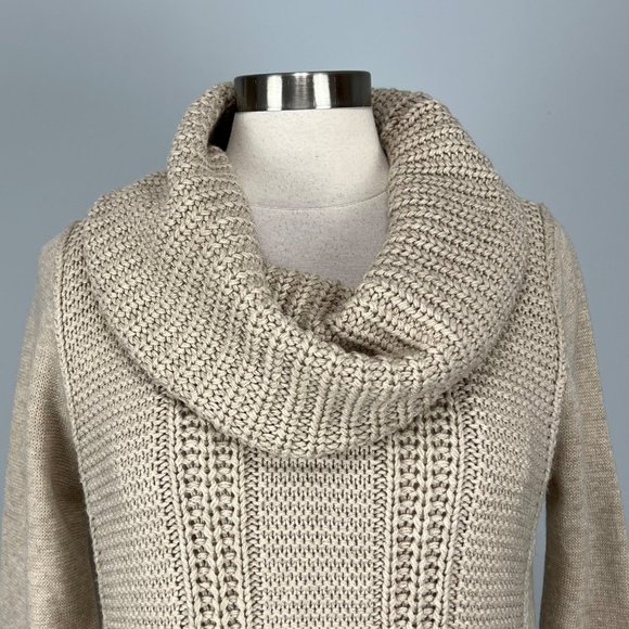 Vince Camuto Beige Tan Cowl Neck Midi Sweater Knit Dress size Small - Picture 3 of 11